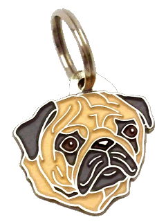 Pug fulvo <br> (placa de identificação para cães, Gravado incluído)